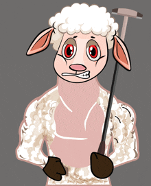 a cartoon drawing of a sheep with a hammer in its hand