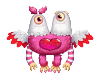 a pink and white cartoon monster with a heart in its chest