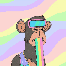 a monkey with a rainbow coming out of his mouth