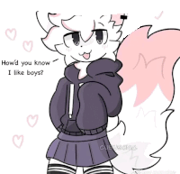 a drawing of a furry character that says how 'd you know i like boys