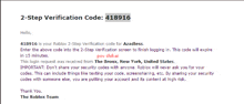 a screen shot of a 2 step verification code