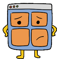 a cartoon drawing of a computer screen with four orange squares