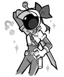 a black and white drawing of a cartoon character holding a knife .