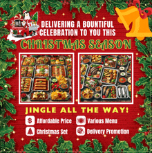 an advertisement for a christmas season offering a christmas set and various menus