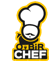 a logo for obir chef shows a chef wearing a chef hat