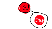 a drawing of a stop sign next to a red spiral