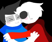 a drawing of a man kissing another man with a red scarf