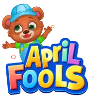 an april fools logo with a teddy bear