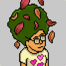 a pixel art of a man wearing glasses and a green hat with hearts on it