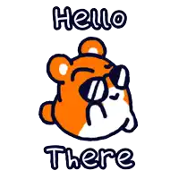 a hamster wearing sunglasses says hello there on a white background