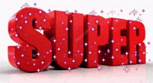 the word super is surrounded by purple and blue stars