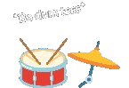 a red drum with two drumsticks and a cymbal on a white background .