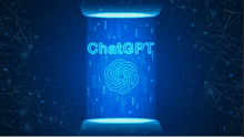 a blue cylinder with the words chatgpt on it