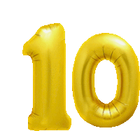 the number 10 is made out of gold balloons