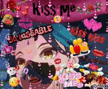 a picture of a girl with the words kiss me