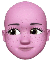 a pink face with freckles on it and a bald head .