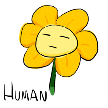 a drawing of a yellow flower with the word human written below it