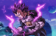 a purple lightning bolt is coming from a person 's hands