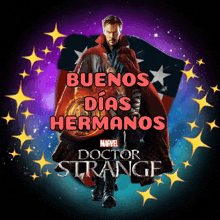 a poster for doctor strange shows a man in a red cape