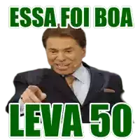 a man in a suit and tie is pointing at the camera with the words " essa foi boa leva 50 " below him