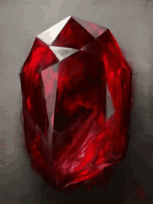 a painting of a large red stone with a square in the lower right corner