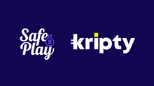 a logo for safe play and kripty on a dark blue background