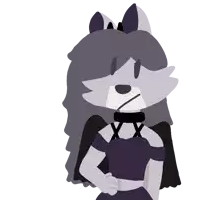 a drawing of a wolf wearing a purple dress and a choker