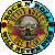 a pixel art of a skull and roses in a circle with the words `` guns n ' roses '' .