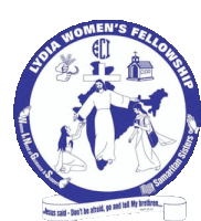 a logo for lydia women 's fellowship shows jesus surrounded by three women