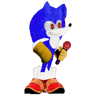 sonic the hedgehog is holding a microphone in his right hand