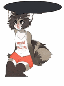 a cartoon of a furry girl wearing a tank top that says femboy hooters .