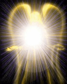 a glowing heart with wings is surrounded by a purple and yellow light .