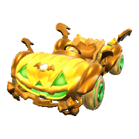 a gold car with a pumpkin on the front