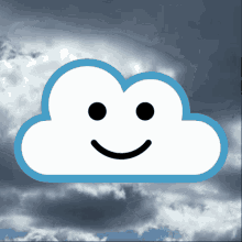 a cloud with a smiley face on it is against a cloudy sky