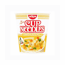 a cup of nissin cup noodles with chicken