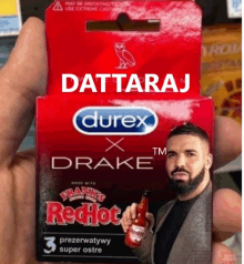 a person is holding a box of condoms that says drake on it