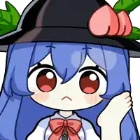a cartoon drawing of a girl with blue hair wearing a hat