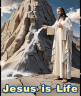 a picture of jesus with the words jesus is life