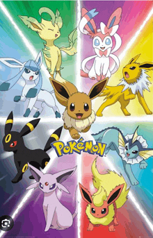 a poster of pokemon eevee sylveon eevee flareon and eevee vaporeon