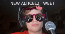 a man wearing headphones and sunglasses with the words " new alticel2 tweet " above him