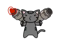 a cartoon cat is holding two cannons and a heart