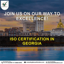 an advertisement for iso certification in georgia with a picture of a city