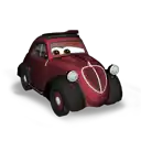 a red cartoon car with a heart on the front of it .