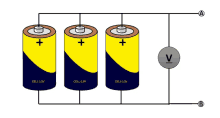 a diagram of four batteries connected to each other and a voltmeter