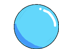 a cartoon drawing of a blue sphere with a white border