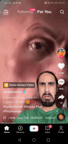 a screenshot of a tiktok app shows a man with a green shirt on