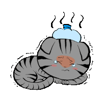 a cartoon cat with an ice pack on its head is crying