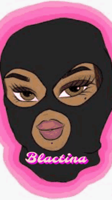 a drawing of a woman wearing a ski mask with the name blactina written on the bottom