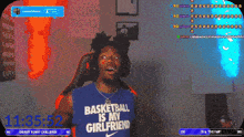 a man in a basketball is my girlfriend shirt