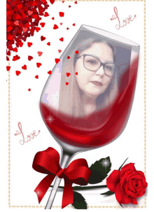 a picture of a woman in a wine glass with the word love written on the bottom